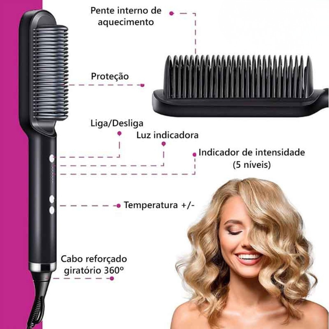 Escova Multifuncional Alisadora 2 em 1