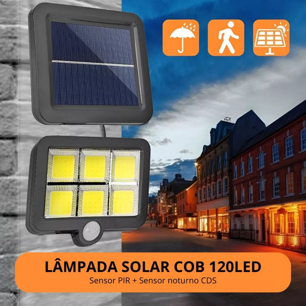 Luminária Refletor Solar 120 LEDs com Sensor de Presença